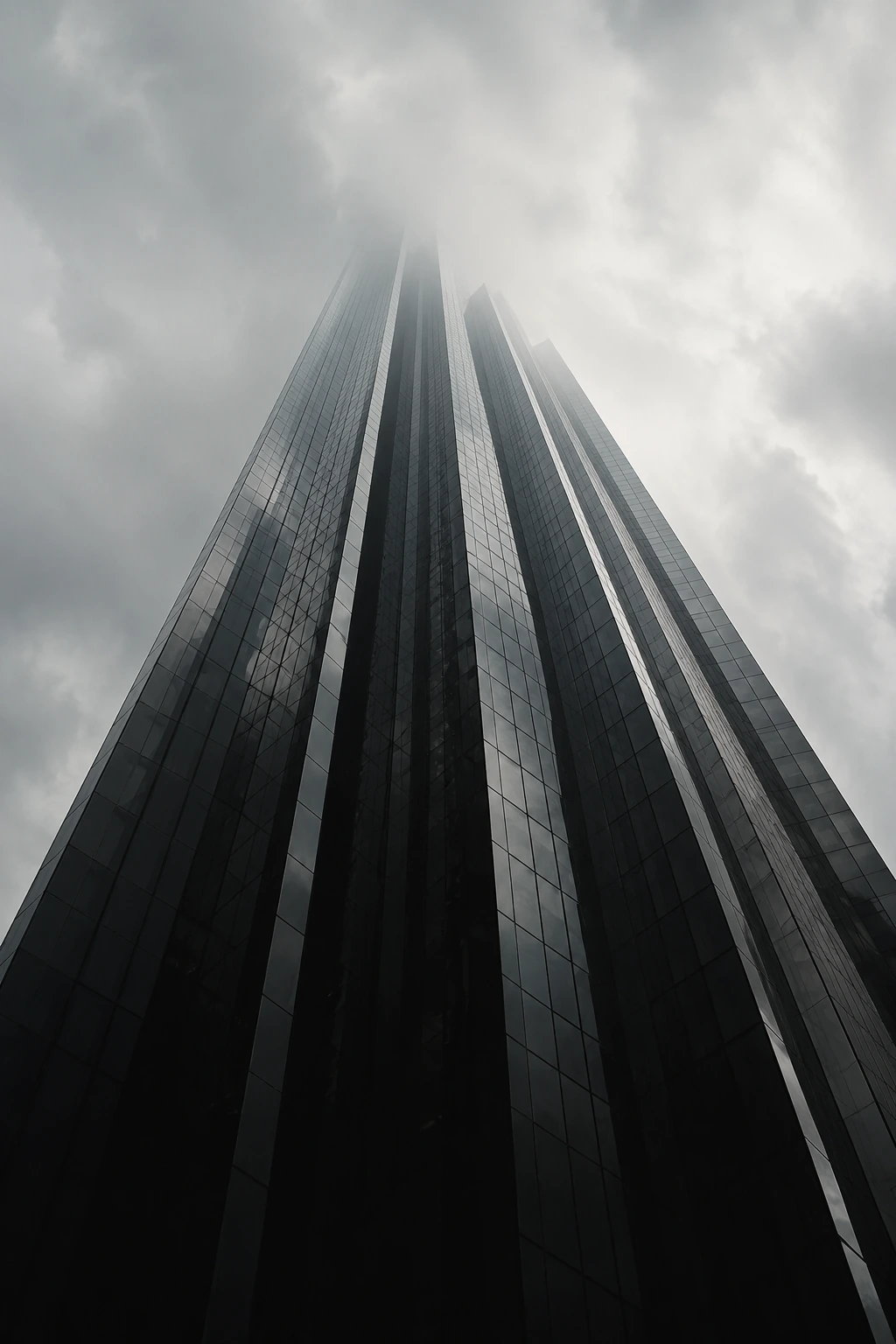 Una torre de vidrio vista desde su base